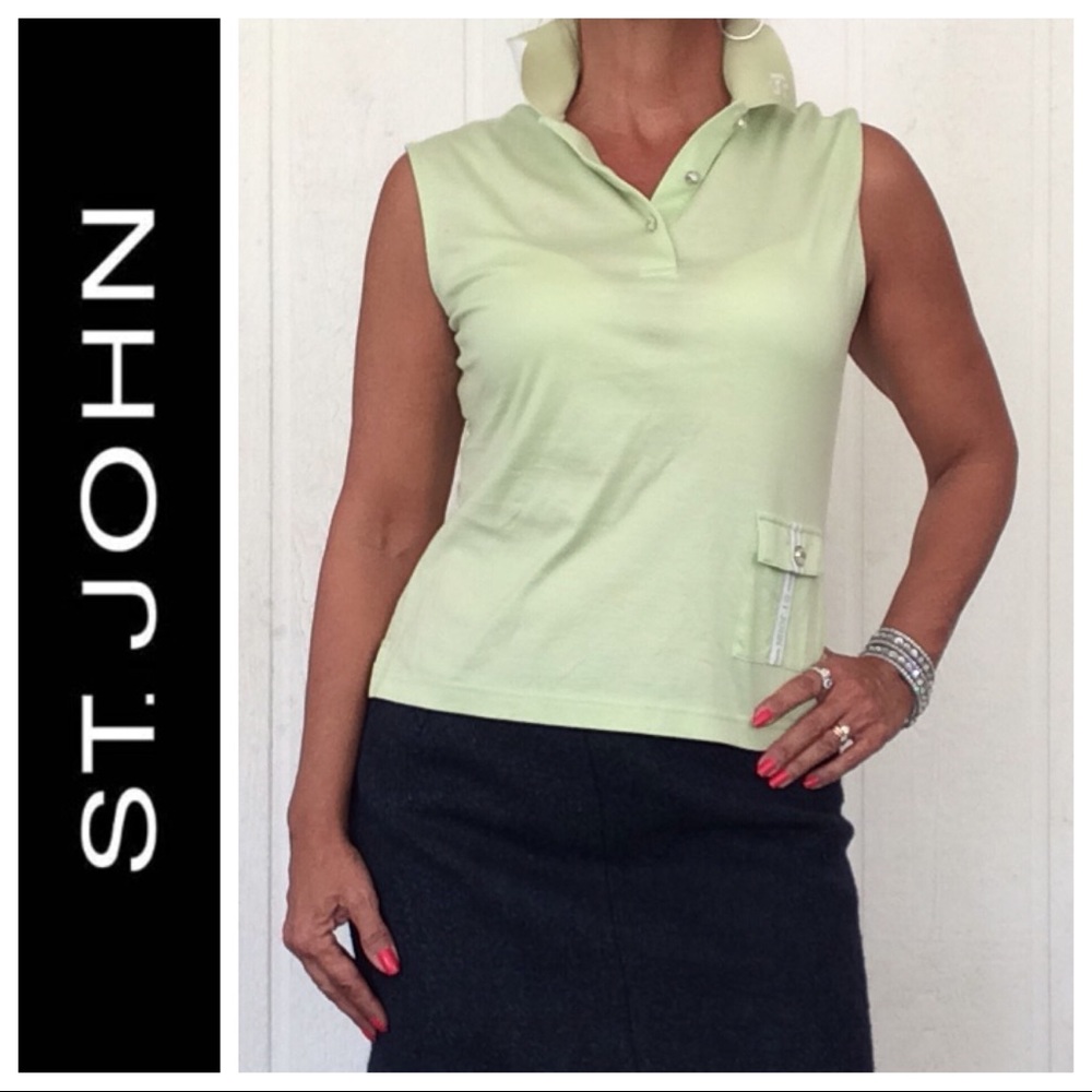 ST. JOHN SPORT EGYPTIAN COTTON POLO SLEEVELESS TOP SIZE SMALL